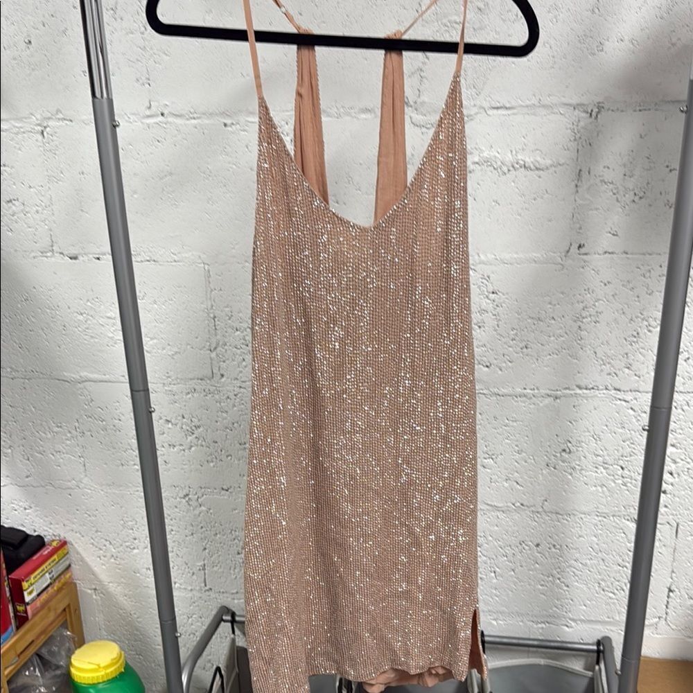 MLV Cream Rhinestone Sparkle Dress - Size Large